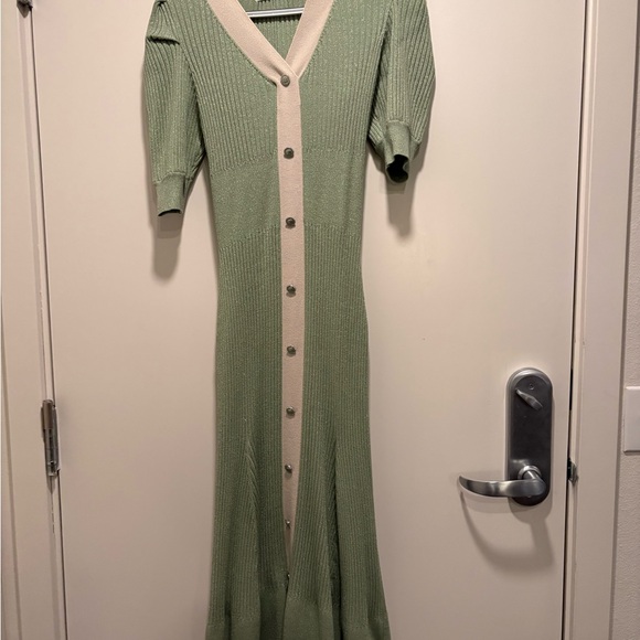 SNIDEL Green Ribbed Knit Button-Front Midi Dress - Picture 2 of 5